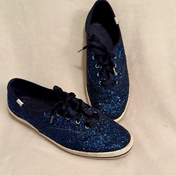 Lace, navy blue, glitter, flats - Picture 3 of 6